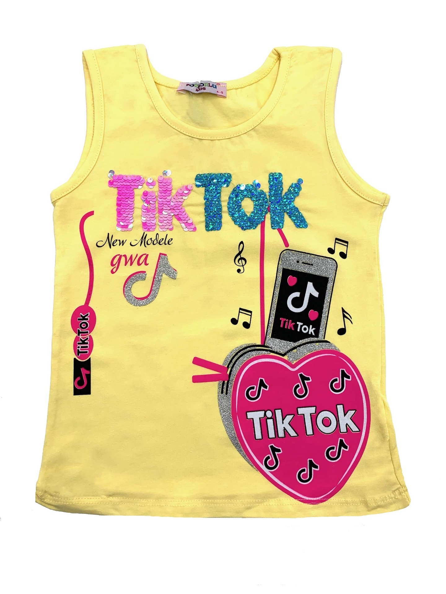 Майка Tik Tok с пайетками Телефон / Желтый