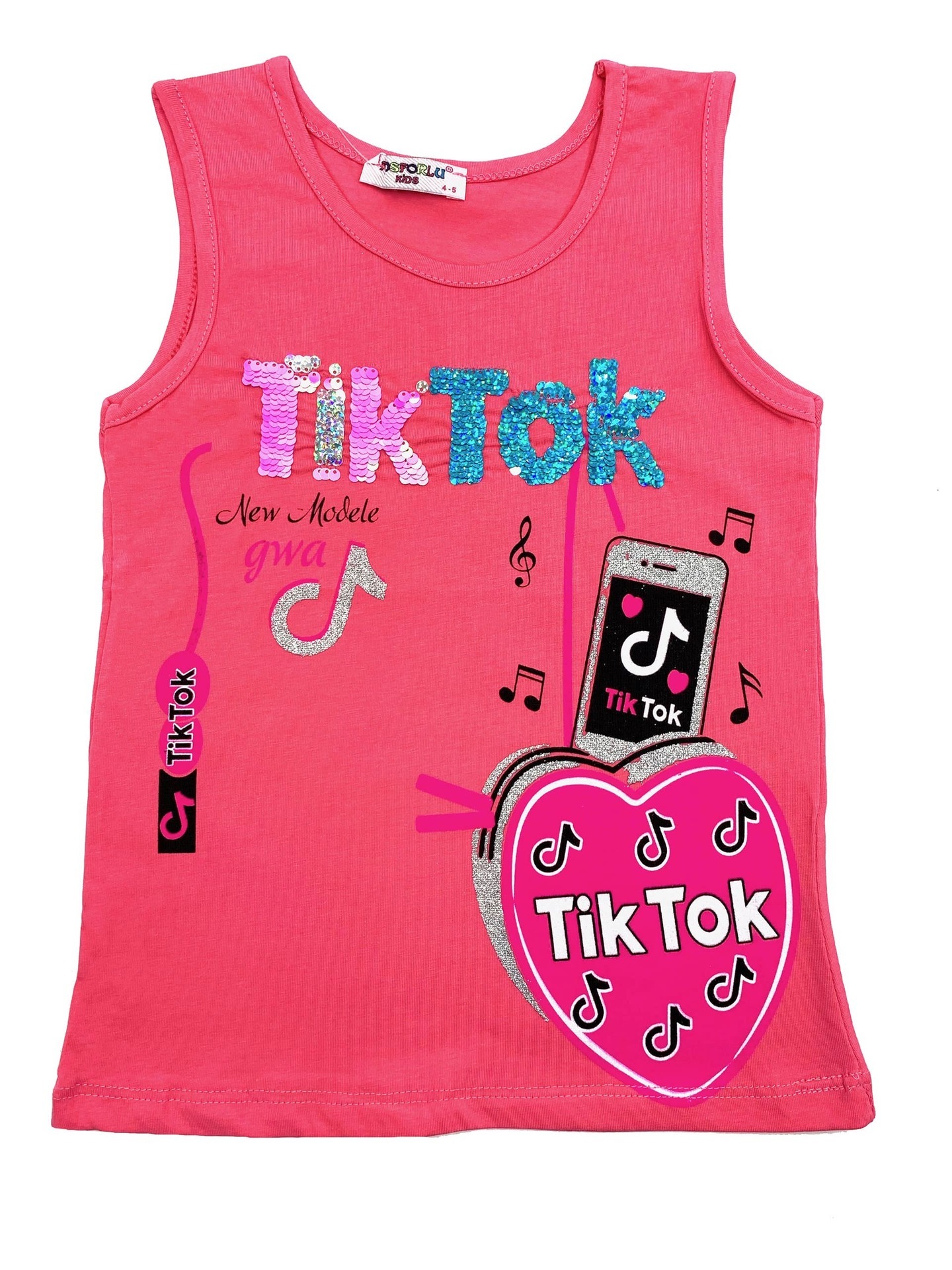 Майка Tik Tok с пайетками Телефон / Коралл